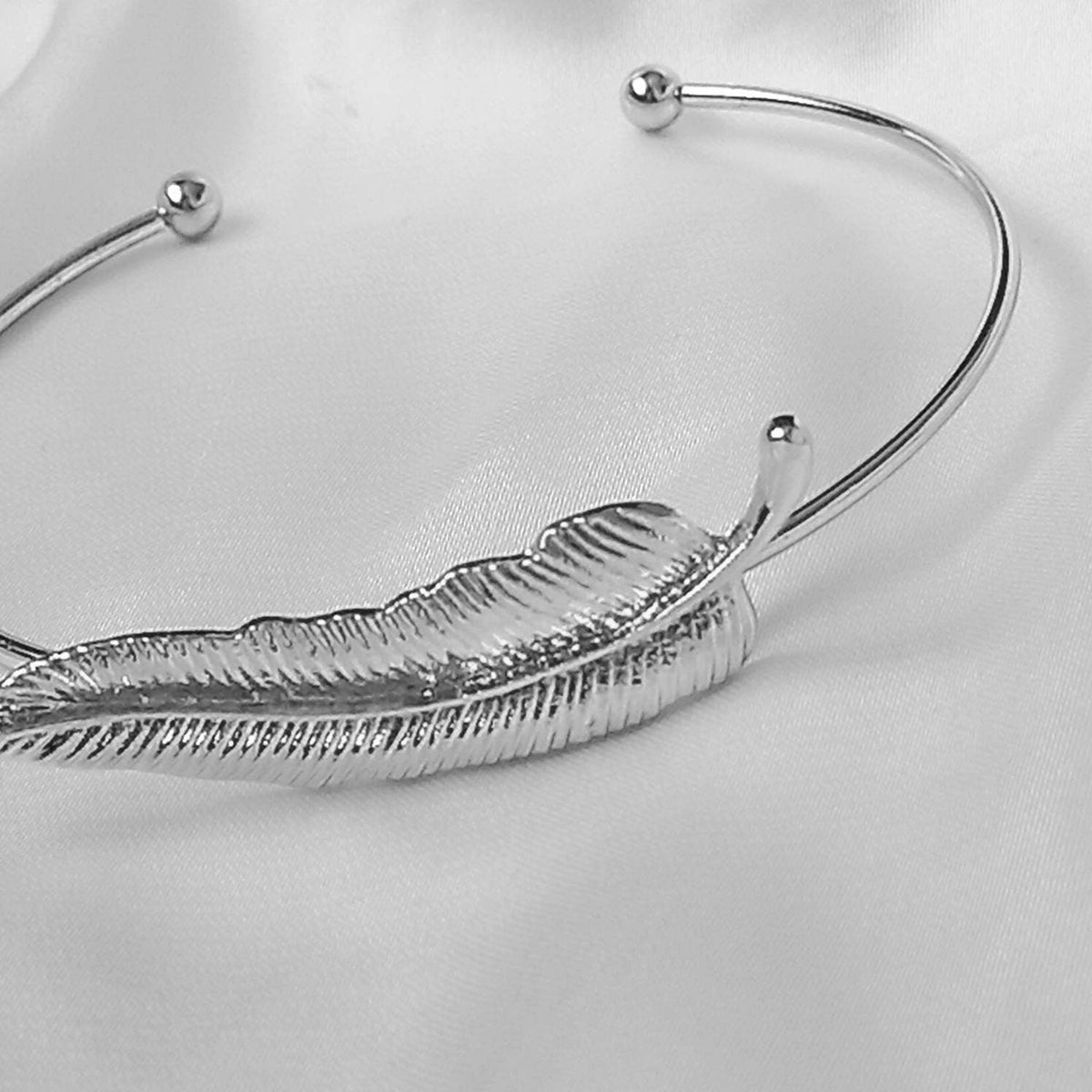 Silver Feather Bangle Bracelet