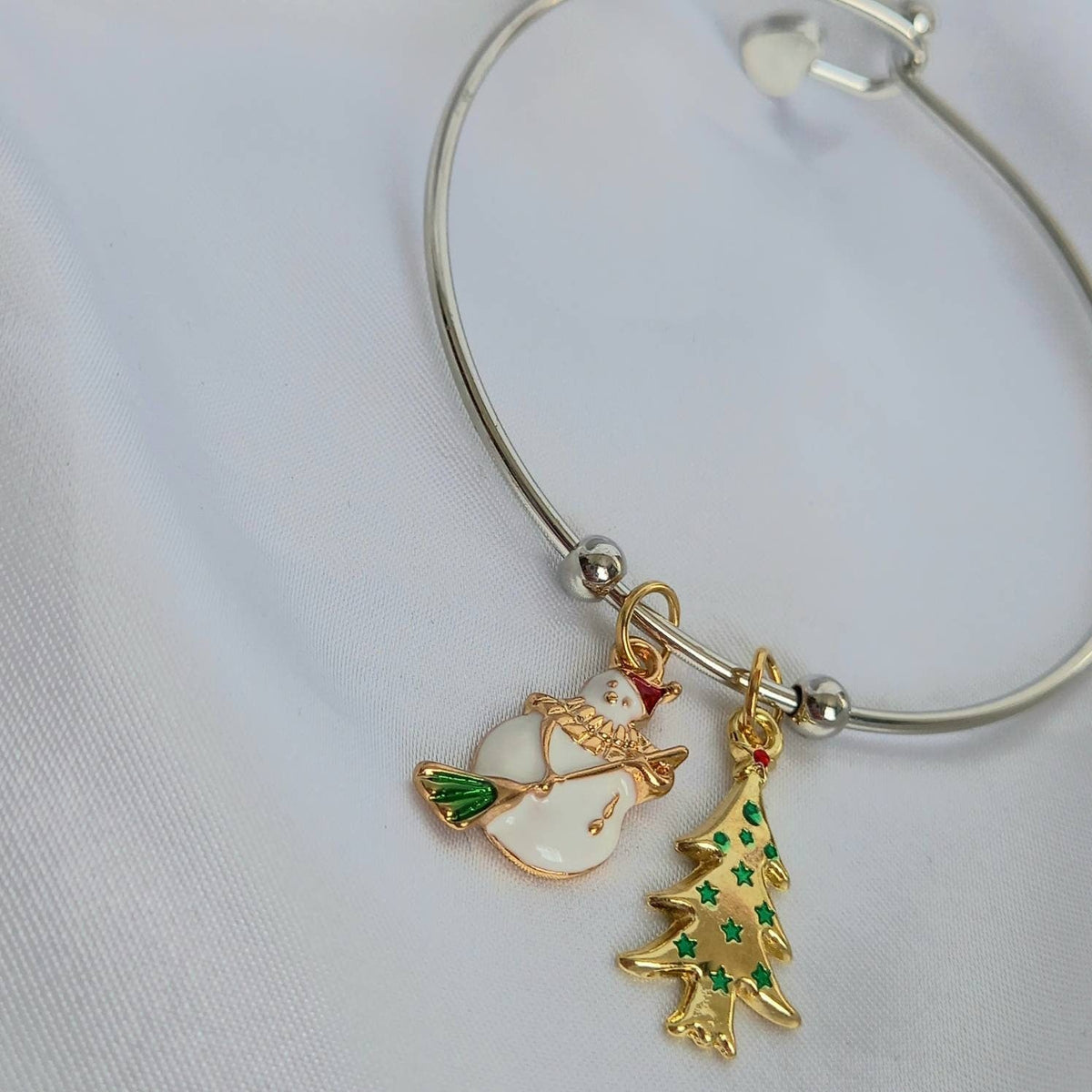 Christmas Silver Bangle Bracelet