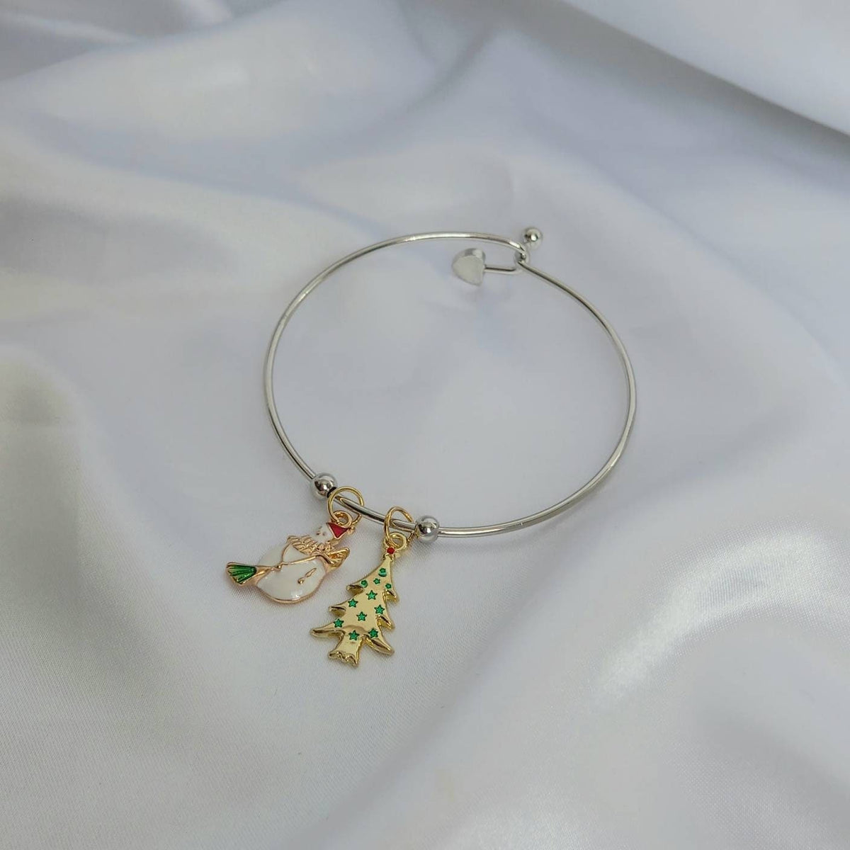 Christmas Silver Bangle Bracelet